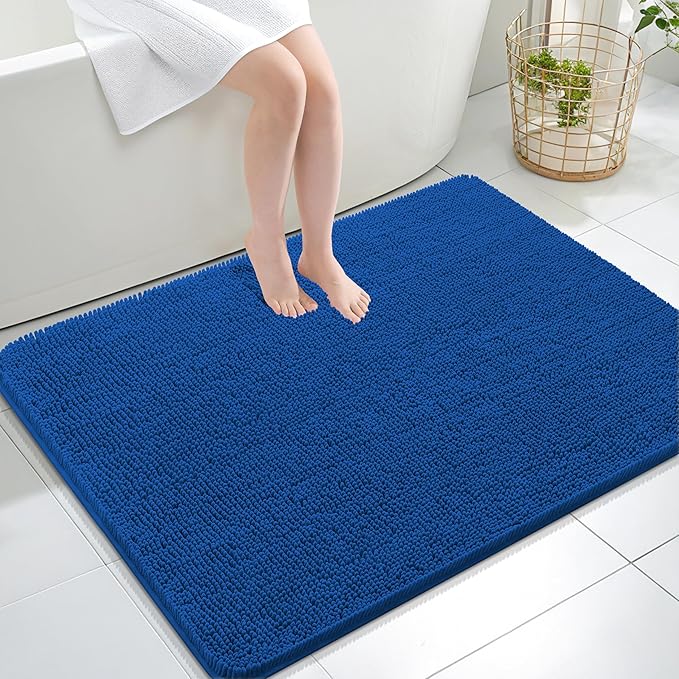 OLANLY Large Bathroom Rugs 40x32, Soft Absorbent Chenille Bath Rugs, Rubber Backing Quick Dry, Machine Washable Bath Mats for Bathroom Floor, Tub and Shower, Home Decor Accessories, Deep Navy Blue