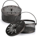 Lallisa 2 Pieces Mosquito Coil Holder Incense Coil Holder Round Retro Portable Metal Hanging Incense Burner Holders with Handle for Home Indoor Outdoor Camping Patio (Bronze)
