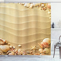 Ambesonne Beach Shower Curtain, Nautical Composition About Sandy Frame Surrounded by Various Sea Shells, Cloth Fabric Bathroom Decor Set with Hooks, 69" W x 70" L, Sand Brown Coral
