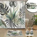 Ambesonne Green Bathroom Decor Set 4 Pcs Including Shower Curtain with Hooks Bath Mat Soap Dispenser Toothbrush Holder in Box Essentials & Accessories, Exotics Scenario Leaves, Teal Pale Khaki Fawn
