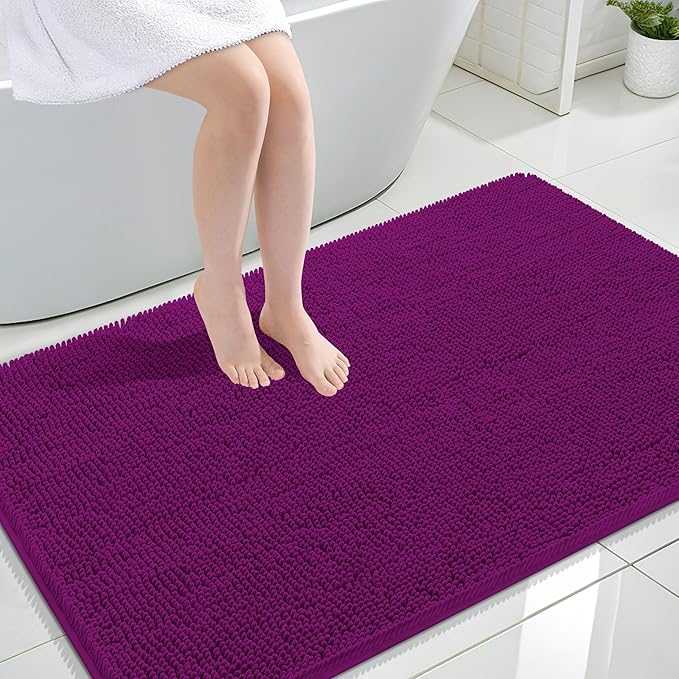 OLANLY Large Bathroom Rugs 47x32, Extra Soft Absorbent Chenille Bath Rugs, Rubber Backing Quick Dry, Machine Washable Bath Mats for Bathroom Floor, Tub and Shower, Home Decor Accessories, Purple