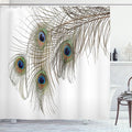 Ambesonne Peacock Shower Curtain, Feather of Peacock Power Rising Out of Theshes Creature, Cloth Fabric Bathroom Decor Set with Hooks, 69" W x 70" L, Green Ivory