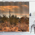 Ambesonne Saguaro Shower Curtain, Dramatic Shady Desert View with a Storm Cloud Approaching Western Arizona Photo, Cloth Fabric Bathroom Decor Set with Hooks, 69" W x 70" L, Orange Green