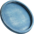 Hrastany Round Blue Wood Decorative Tray for Coffee Table Centerpiece