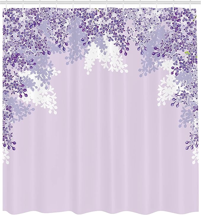 Ambesonne Flower Shower Curtain, Framing Lilac Flowers in Blossom Vernal Season Soothing Color Shades Artwork, Cloth Fabric Bathroom Decor Set with Hooks, 69" W x 84" L, Blue Violet