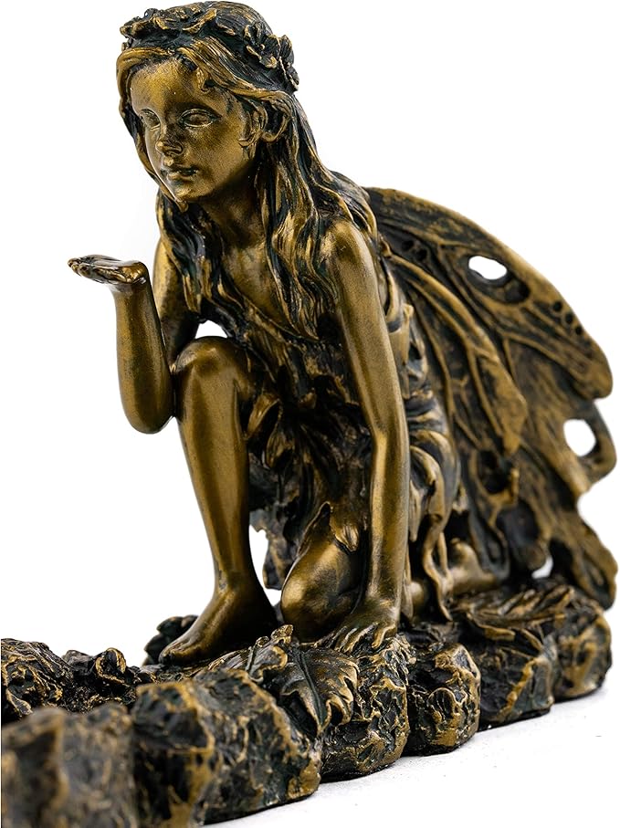 Top Collection Fairy and Mushroom Incense Holder-Hand Painted Mythical Creature with Bronze Finish Look - 10-Inch Collectible Figurine