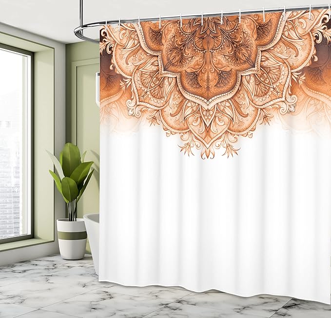 Ambesonne Moroccan Shower Curtain, Floral Art Vintage Style Eastern Architectural Elements Oriental Pattern, Cloth Fabric Bathroom Decor Set with Hooks, 69" W x 75" L, Burnt Orange