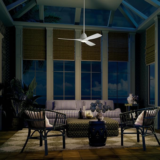 Kichler 54" Volos II 3 Blade Ceiling Fan in Matte White, With White Polycarbonate Lens, Matte White Blades, Easy-to-Install AC Motor, Downrod, 300054-MWH
