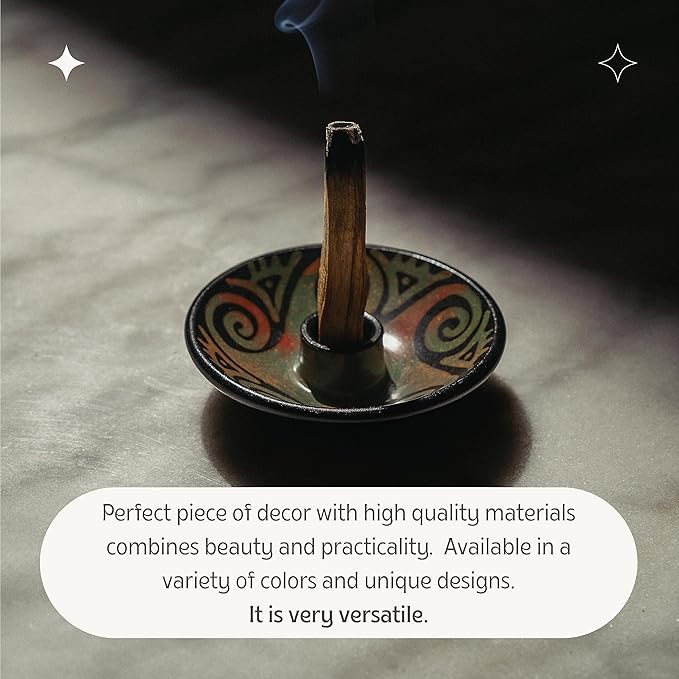 Palo Santo Holder with 5 Sticks - Luna Sundara Handmade Ceramic Incense Burner - Green Chulucanas Pottery from Peru - Smudge Bowl for Sage - Aromatherapy Gift Set