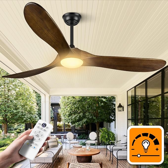 Haipeel 60 Inch Ceiling Fans with Lights, Propeller Solid Wood Ceiling Fans with Light and Remote Control for Outdoor Ceiling Fan with Light for Patio Farmhouse, DC ETL Listed, Oil Rubbed Bronze