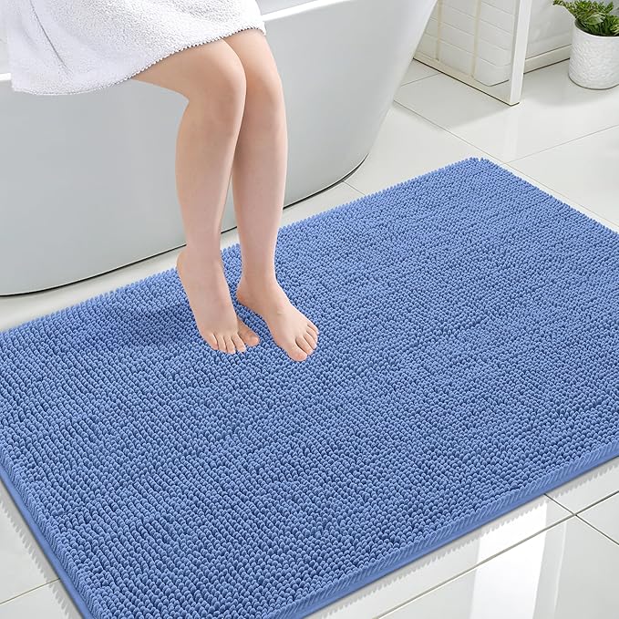 OLANLY Large Bathroom Rugs 44x32, Soft Absorbent Chenille Bath Rugs, Rubber Backing Quick Dry, Machine Washable Bath Mats for Bathroom Floor, Tub and Shower, Home Decor Accessories, Cornflower Blue