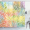 Ambesonne Autumn Shower Curtain, Leaves Pattern in Summer Autumn Time Seasonal Forest Colorful Geometrical Nature, Cloth Fabric Bathroom Decor Set with Hooks, 69" W x 70" L, Green Orange