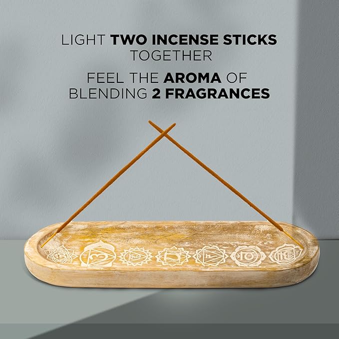 raajsee Wooden Rosewood Incense Holder - Incense Burner - Ash Catcher - Incense Stick Holder - Meditation & Yoga - Great Gift for Any Occasion Size 11x4 inch (Seven Chakra White)