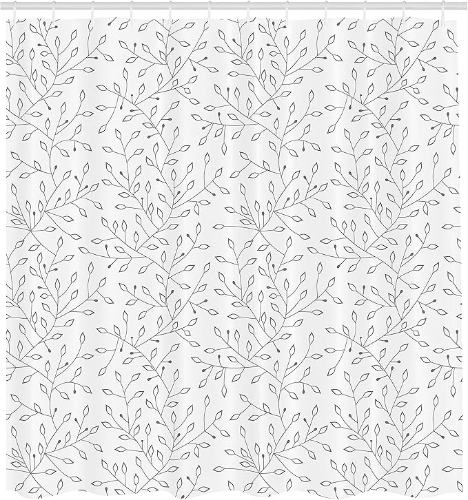 Ambesonne Nature Shower Curtain, Leaf Branches in Simplistic Minimalist Woody Plants Forest Garden, Cloth Fabric Bathroom Decor Set with Hooks, 69" W x 70" L, Pearl Grey