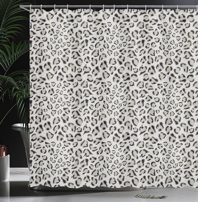 Ambesonne Animal Print Shower Curtain, Leopard Skin Wildlife Safari Design Creative Contemporary Art, Cloth Fabric Bathroom Decor Set with Hooks, 69" W x 84" L, Pale Grey
