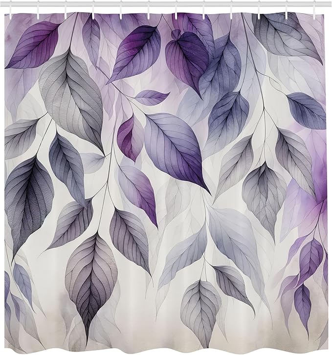 Ambesonne Purple Shower Curtain, Cascade of Leaves in a Cold Windy Morning Monochromatic Pastel Tones, Cloth Fabric Bathroom Decor Set with Hooks, 69" W x 75" L, Coconut Quartz and Lilac