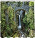 Ambesonne Mt Rainier Shower Curtain, Scenery Photo Christine Falls in Mount Rainier National Park America Picturesque, Cloth Fabric Bathroom Decor Set with Hooks, 69" W x 75" L, Sepia Green