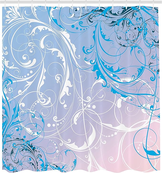 Ambesonne Floral Shower Curtain, Baroque Swirl Branches Curved Flower Leaves Shabby Form Nature Pattern, Cloth Fabric Bathroom Decor Set with Hooks, 69" W x 84" L, Dark Sky