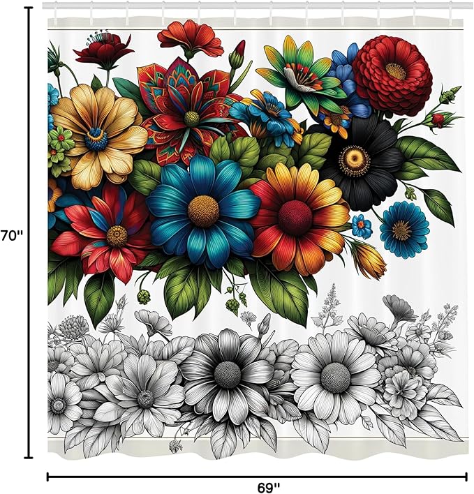 Ambesonne Modern Shower Curtain, Surreal Colorful Floral Huddle with Leaves Featuring Sketchy Botany, Cloth Fabric Bathroom Decor Set with Hooks, 69" W x 70" L, Charcoal Grey Multicolor