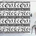Ambesonne Ethnic Shower Curtain, Silhouette of Dancings Geometric Shapes in Horizontal Line Art Design Boho, Cloth Fabric Bathroom Decor Set with Hooks, 69" W x 70" L, White and Black