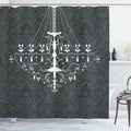 Ambesonne Vintage Shower Curtain, Victorian and Baroque Style of a Nostalgic Chandelier on The Damask Pattern Background Rococo Design, Cloth Fabric Bathroom Set with Hooks, 69" W x 70" L, Dark Grey