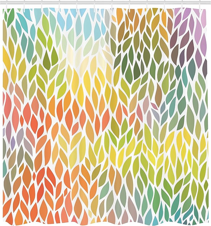 Ambesonne Autumn Shower Curtain, Leaves Pattern in Summer Autumn Time Seasonal Forest Colorful Geometrical Nature, Cloth Fabric Bathroom Decor Set with Hooks, 69" W x 70" L, Green Orange