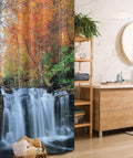 Ambesonne Waterfall Stall Shower Curtain, Waterfalls in Autumn Season Nature Park with Colorful Foliage Trees, Fabric Bathroom Decor Set with Hooks, 36" W x 72" L, Brown Orange