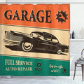 Ambesonne Vintage Shower Curtain, Garage Retro Poster Classic Car Automobile Mechanic Nostalgic 50s, Cloth Fabric Bathroom Decor Set with Hooks, 69" W x 70" L, Orange Beige Jade Green