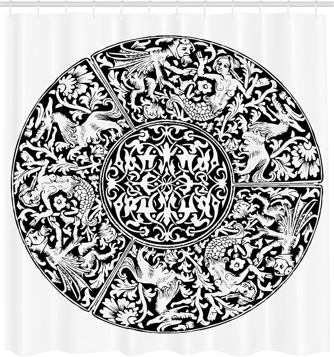 Ambesonne Gothic Shower Curtain, Renaissance Pattern Victorian Style Antique Mystical Gothic Medieval, Cloth Fabric Bathroom Decor Set with Hooks, 69" W X 70" L, Black and White