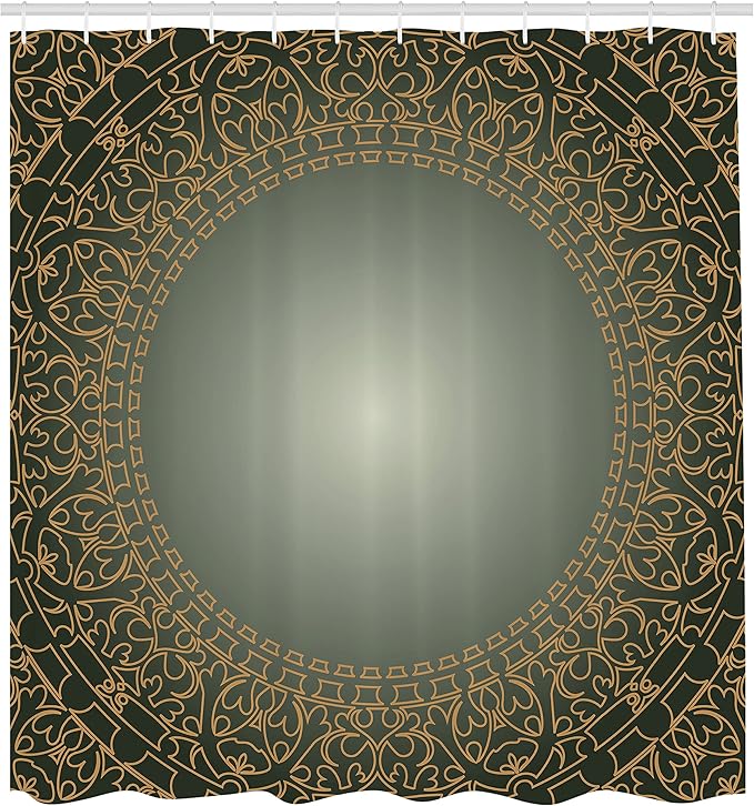 Ambesonne Mandala Shower Curtain, Vintage Frame Eastern Motifs Traditional Retro Classic Art Illustration, Cloth Fabric Bathroom Decor Set with Hooks, 69" W x 70" L, Dark Olive