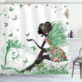 Ambesonne Fantasy Shower Curtain, Spring Girl Wings in a Floral Dress Surreal Garden Butterflies Print, Cloth Fabric Bathroom Decor Set with Hooks, 69" W x 75" L, Fern Green