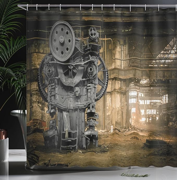 Ambesonne Industrial Shower Curtain, Wrecking Crew Waiting for a Demolition Messy Dust Vintage Large City Repair, Cloth Fabric Bathroom Decor Set with Hooks, 69" W x 70" L, Khaki Grey