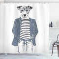 Ambesonne Quirky Shower Curtain, Hipster Jack Russell Dog Glasses Hand Drawn Sketchy Fashion Animal Fun, Cloth Fabric Bathroom Decor Set with Hooks, 69" W x 75" L, Blue Grey