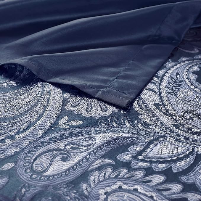 Madison Park Aubrey Shower Curtain Paisley Jacquard Pieced Microfiber Faux Silk Modern Home Bathroom Decorations Bathtub Privacy Screen, Decorative Bathroom, 72" x 72", Navy