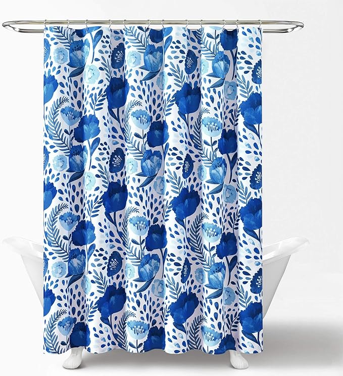 Lush Decor Poppy Garden Shower Curtain Single 72" W x 72" L Blue - Floral Shower Curtains for Bathroom - Colorful Bathroom Curtain - Cottage Core Decor