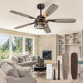Fanbulous Farmhouse Ceiling Fan with Light and Remote, Industrial Caged Flush Mount Ceiling Fans with 6 Speed Reversible Motor and Dual Finish 5 Blades, for Living room, Bedroom (Oil Bronze, 52Inch)
