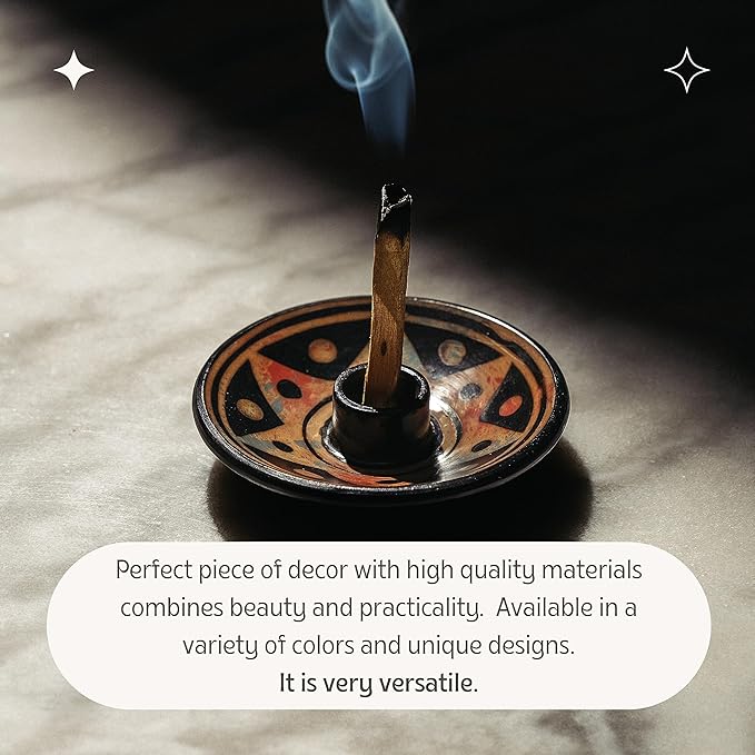 Palo Santo Holder with 5 Sticks - Luna Sundara Handmade Ceramic Incense Burner - Apricot Chulucanas Pottery from Peru - Smudge Bowl for Sage - Aromatherapy Gift Set
