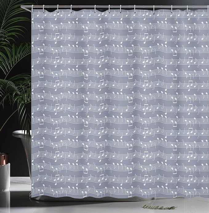 Ambesonne Grey Shower Curtain, Piano Music Clay Motif Various Notes Beats Melody Rhythm Harmony Jazz, Cloth Fabric Bathroom Decor Set with Hooks, 69" W x 70" L, Pale Lavender