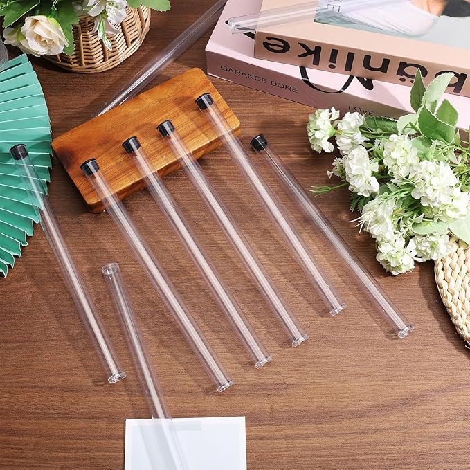 CHGCRAFT 15 Pcs Clear Plastic Tube with Black Lid Transparent Plastic Tube Clear Storage Holder Clear Bead Containers for Store Incense Sticks Beads 9.1 inches