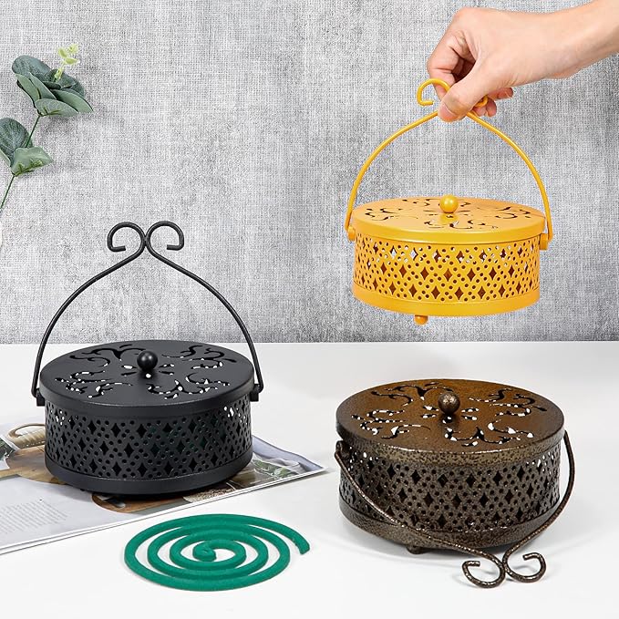 MyLifeUNIT Mosquito Coil Holder, 2 Pack Retro Portable Mosquito Incense Burner for Home and Camping (Brown)