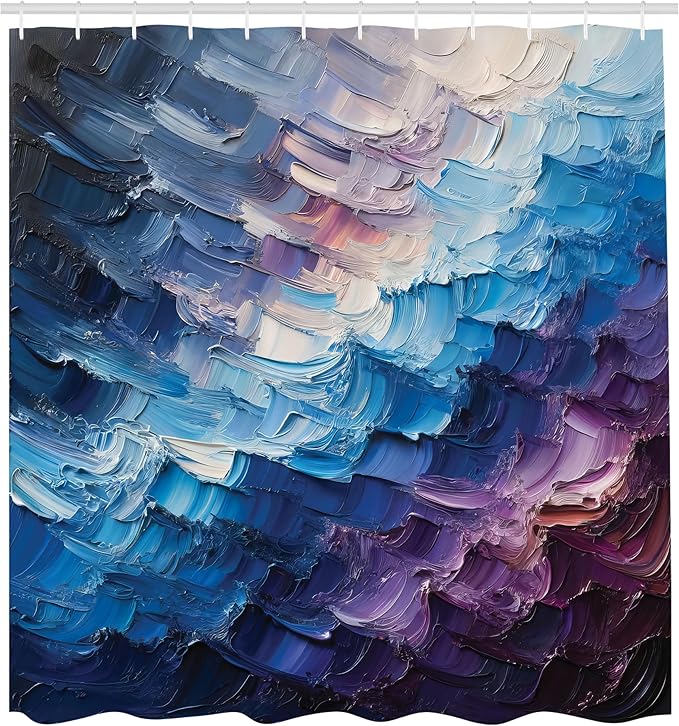 Ambesonne Purple Shower Curtain, Oil Painting Look Print of Abstract Surreal Art with Dreamy Rave Tones, Cloth Fabric Bathroom Decor Set with Hooks, 69" W x 70" L, Pale Lilac and Sea Blue