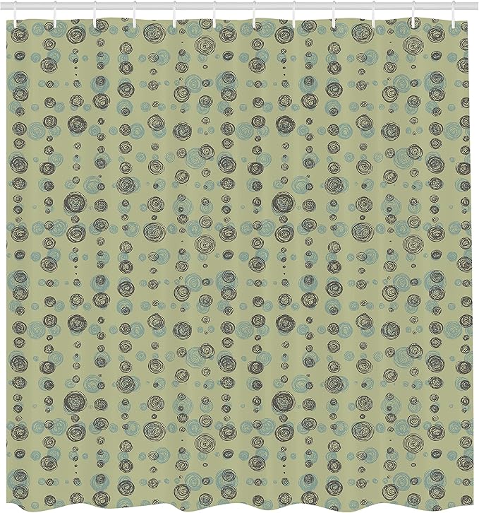 Ambesonne Abstract Shower Curtain, Hand Drawn Sketchy Round Shaped Polka Dots Art Print, Cloth Fabric Bathroom Decor Set with Hooks, 69" W x 70" L, Olive Green Pale Green