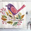 Ambesonne Leaf Shower Curtain, Watercolor Styled Effect a Bird Sitting on a Branch with Leaves Print, Cloth Fabric Bathroom Decor Set with Hooks, 69" W x 75" L, Apple Green