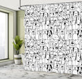 Ambesonne Pet Shower Curtain, Group of Dogs and Cats Animals Fun Happy Beings Cartoon Inspired Design, Cloth Fabric Bathroom Decor Set with Hooks, 69" W x 75" L, Black and White