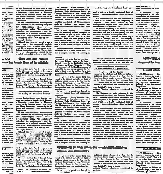Ambesonne Old Newspaper Shower Curtain, Close up View of Aged Journal Page Headings News Articles Columns, Cloth Fabric Bathroom Decor Set with Hooks, 69" W x 70" L, Charcoal Grey White