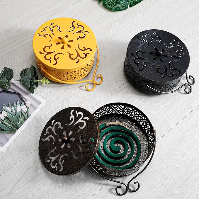 MyLifeUNIT Mosquito Coil Holder, Retro Portable Mosquito Incense Burner for Home and Camping (Yellow)