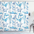 Ambesonne Sea Animals Shower Curtain, Sketch of Bottlenose Dolphins Playing Laughing in The Ocean Sea Life Print, Cloth Fabric Bathroom Decor Set with Hooks, 69" W x 70" L, Turquoise White