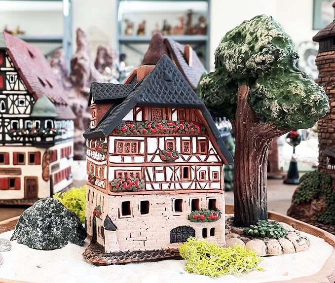 Ceramic Village Houses Collection - Handmade Miniature of Historic Dürer's House in Nuremberg, Germany - Candle, Cone Incense Holder R250