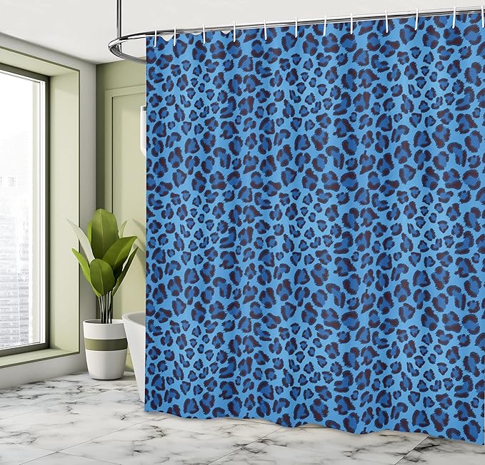 Ambesonne Animal Print Shower Curtain, Leopard Skin Animal Print Design Creative Contemporary Artwork, Cloth Fabric Bathroom Decor Set with Hooks, 69" W x 75" L, Aqua