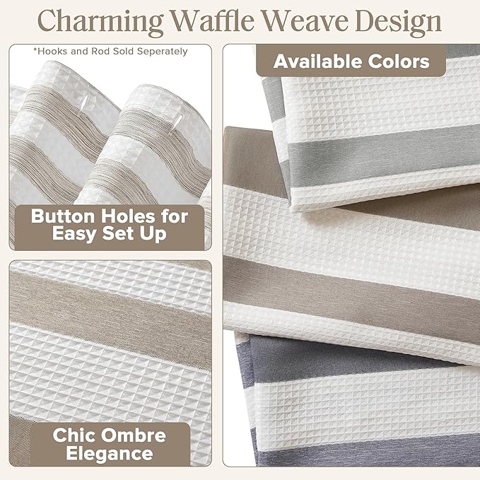 Madison Park Shower Curtain Spa Waffle Weave Wide Shower Curtain for Bathroom 3M Scotchgard Moisture Management, Spa Quality Modern Shower Curtains for Bathroom, Extra Wide 108"x72" Taupe Ombre